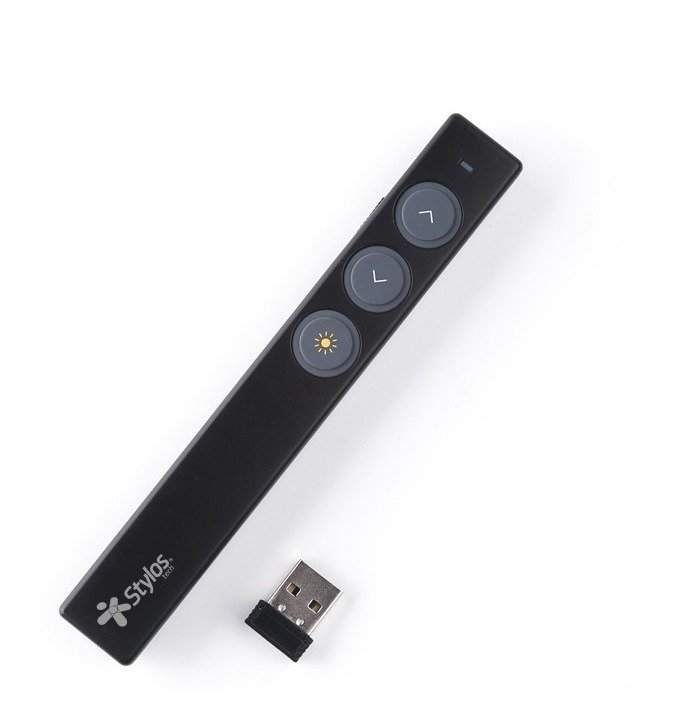 Presentador Láser Stylos STAPRL1B, Negro, USB, 24.6g, 50 m