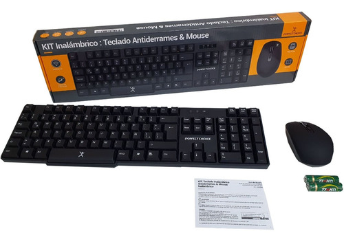 Kit de teclado y mouse PERFECT CHOICE , Estándar, Negro, 10 m, 1600 DPI