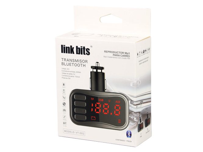 Transmisor de auto vt-001 TR-018bcp,Mod.KCB-902 bluetooth. Ajuste 180 grados, puerto usb, micro sd