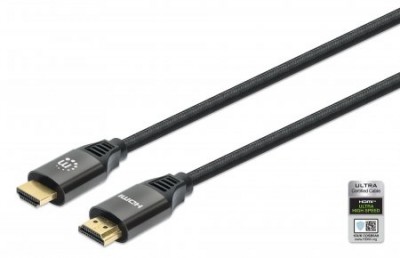 Cable HDMI 2.1, Textil, 8K@60Hz o 4K@120Hz con Ethernet, MANHATTAN 355933, 1 m, Macho, Negro