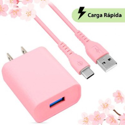 CARGA RÁPIDA: CARGADOR USB V3.0 + CABLE USB TIPO "C". EDICIÓN ESPECIAL "PINK", Brobotix