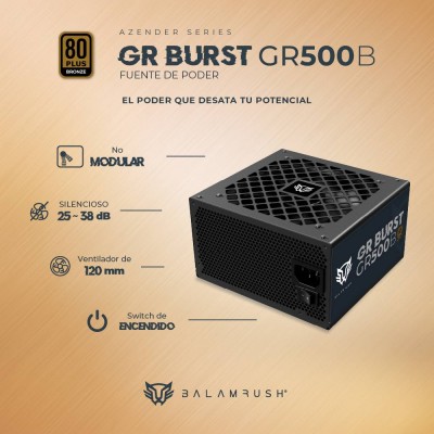 Fuente de Poder 500W 80 Plus Bronce BALAM RUSH GR BURST GR500B LEGEND SERIES.