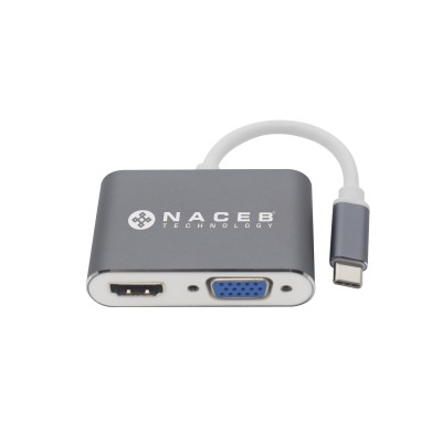 Adaptador Tipo C a HDMI+VGA Naceb nA-0113 plata 