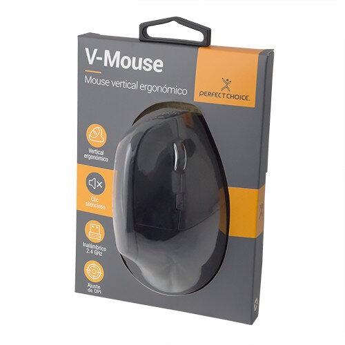 MOUSE VERTICAL ERGONÓMICO PERFECT CHOICE V-Mouse, Negro, Inalámbrico,